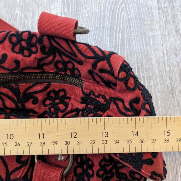 Lola Handbag Canvas Floral Embroidered Red Black Purse Whimsygoth - Picture 9 of 13